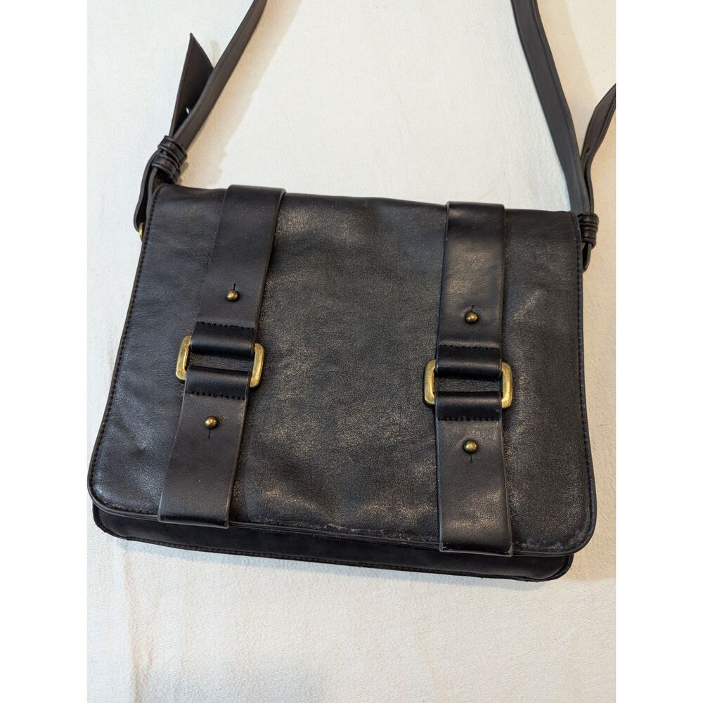 Silence + Noise Black Leather Crossbody Messenger Bag Urban Outfitters Buckle
